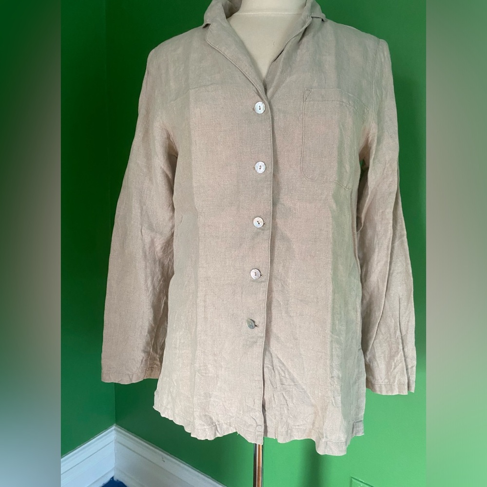 Baltic Linen Light Beige Button-Up Shirt Jacket